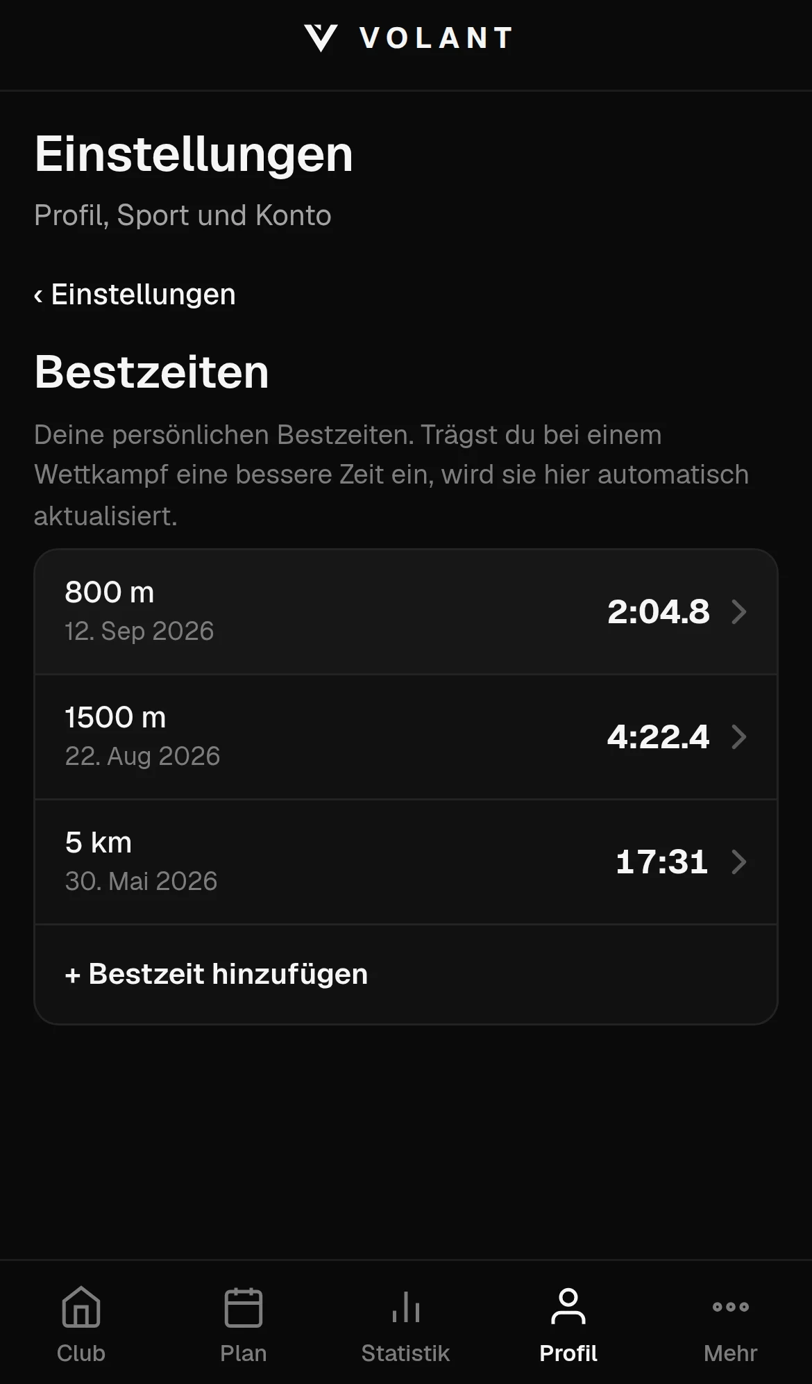 Bestzeiten: 800 m 2:04,8, 1500 m 4:22,4, 5 km 17:31